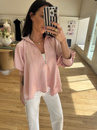 Tilly Zipper Mock Neck in Light Pink