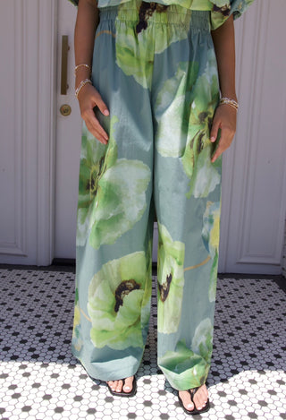 Jillian High Waist Ruffle Waist Flower Wide Pants