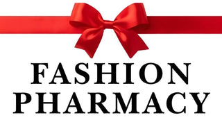 Red ribbon with 'Fashion Pharmacy' text on a white background | Fashion Pharmacy Holiday Logo | Ada, OK Clothing Boutique sizes XS - L