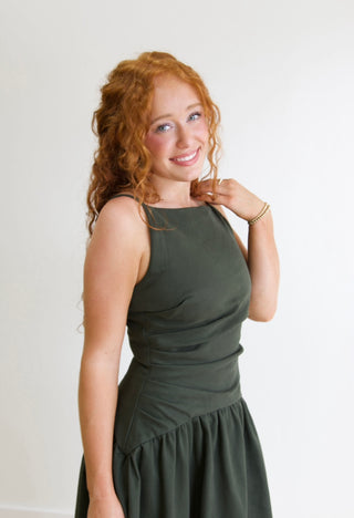 Maggie Olive Dropped Waist Dress