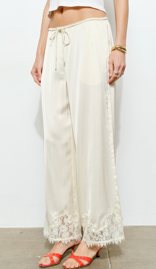Delilah Lace Detail Pant in Cream