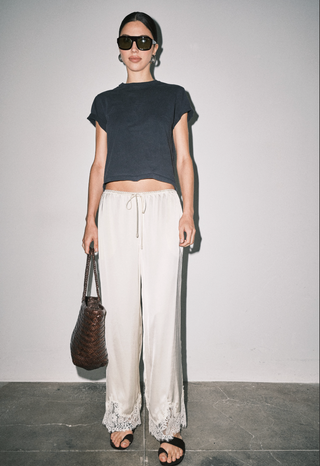 Delilah Lace Detail Pant in Cream
