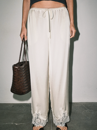 Delilah Lace Detail Pant in Cream