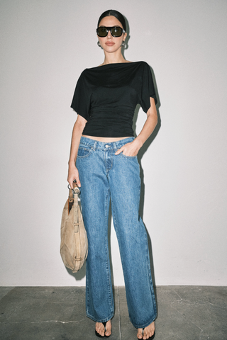 Luxe Drape Knit Blouse in Black
