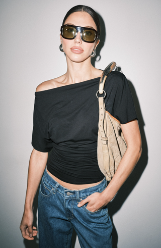Luxe Drape Knit Blouse in Black