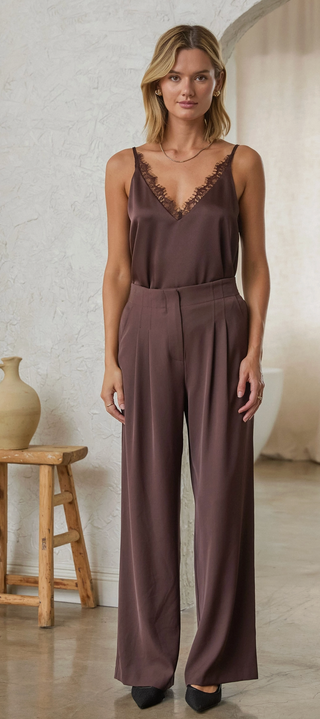 Lace Trim Tank in Espresso