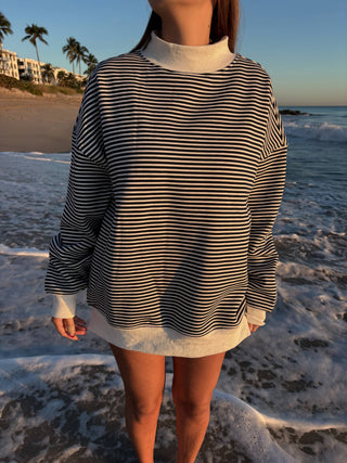 Sunkissed Coconut - Dark Navy Blue and White Big Striped Mockneck Sweatshirt-option1]-Fashion Pharmacy Boutique-Ada Oklahoma Clothing Store for Women