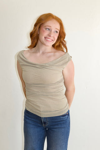 Aurora Draped Top In Taupe