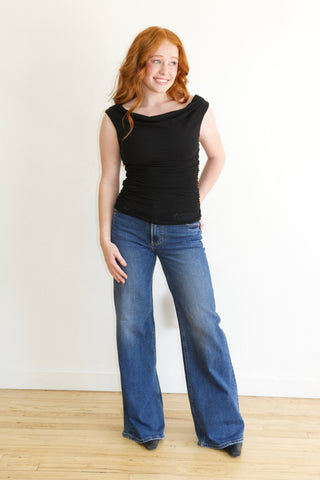 Aurora Drape Top In Midnight Black