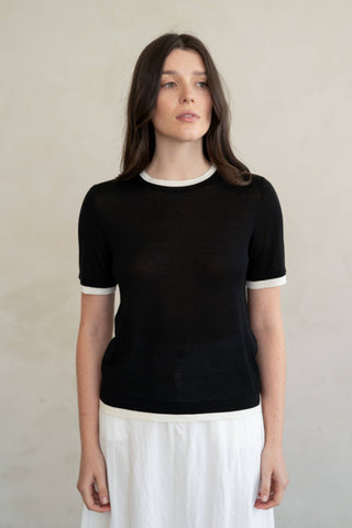 ELLE GREY - CONTRAST TRIM SHORT SLEEVE KNIT TEE-option1]-S-Black-Fashion Pharmacy Boutique-Ada Oklahoma Clothing Store for Women