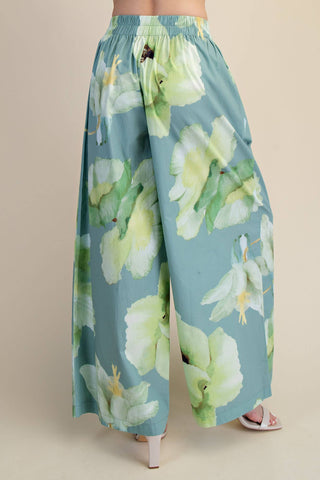 Jillian High Waist Ruffle Waist Flower Wide Pants