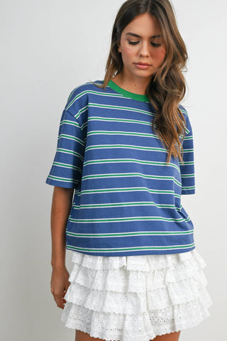 90's Striped Vintage Tee in Blue
