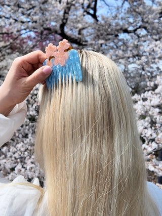 Hand-painted Cherry Blossom Pocket Hair Comb