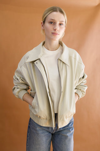 Tilly Faux Leather Bomber Jacket- Cream