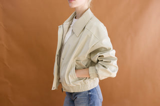 Tilly Faux Leather Bomber Jacket- Cream