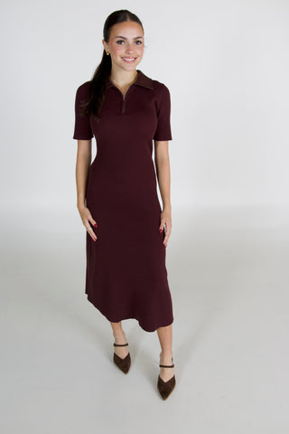 Brookes Faux Leather Collar Knit Dress