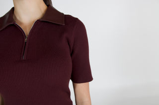 Brookes Faux Leather Collar Knit Dress