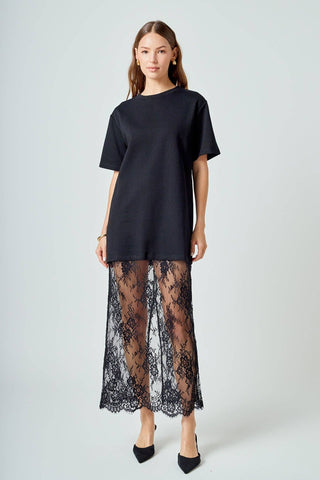 Sloane T-Shirt Lace Dress in Black