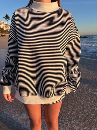 Sunkissed Coconut - Dark Navy Blue and White Big Striped Mockneck Sweatshirt-option1]-Fashion Pharmacy Boutique-Ada Oklahoma Clothing Store for Women