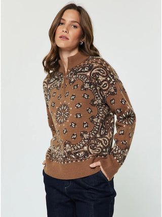 Tinzlee Bandana Half Zip Sweater
