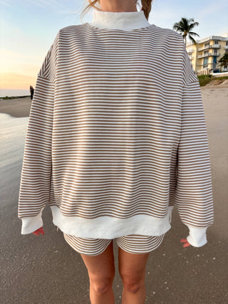 Sunkissed Coconut - Brown and White Big Striped Mockneck Sweatshirt-option1]-Fashion Pharmacy Boutique-Ada Oklahoma Clothing Store for Women