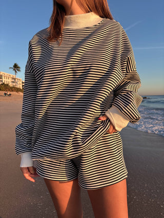 Sunkissed Coconut - Dark Navy Blue and White Big Striped Shorts-option1]-Fashion Pharmacy Boutique-Ada Oklahoma Clothing Store for Women