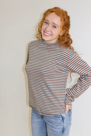 Cierra Mockneck Sweater in Sky Blue/ Brown