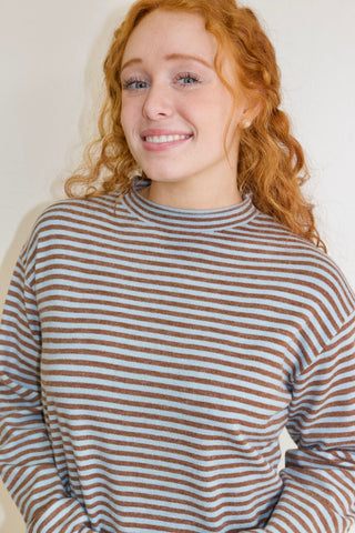 Cierra Mockneck Sweater in Sky Blue/ Brown