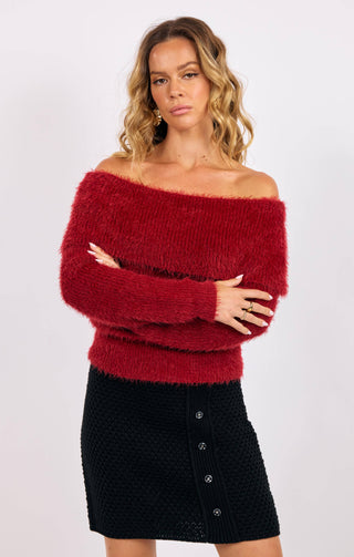 Tinsley Red Off Shoulder Sweater-Tops-option1]-Fashion Pharmacy Boutique-Ada Oklahoma Clothing Store for Women