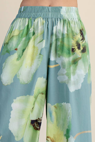 Jillian High Waist Ruffle Waist Flower Wide Pants