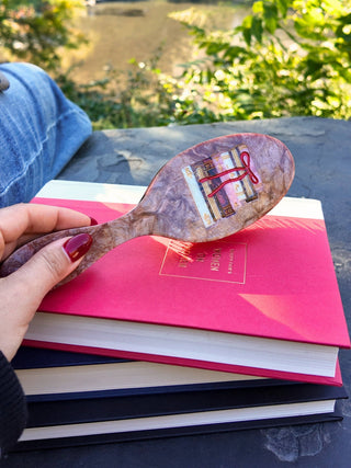 Solar Eclipse - Hand-painted Bow Book Stack Amazing Hair Day Brush | Eco-Friendly