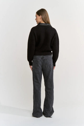 Harley Leather Collared Knit Zip Up