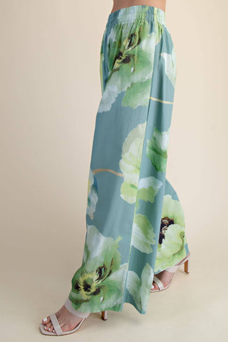 Jillian High Waist Ruffle Waist Flower Wide Pants