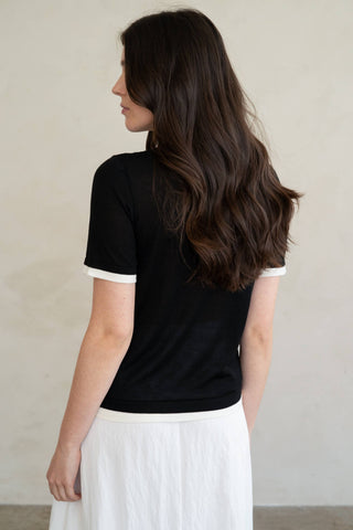 ELLE GREY - CONTRAST TRIM SHORT SLEEVE KNIT TEE-option1]-M-Black-Fashion Pharmacy Boutique-Ada Oklahoma Clothing Store for Women