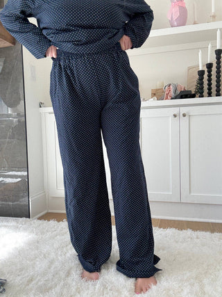 Sunkissed Coconut - Navy Blue Polka Dot Loungewear Pants-option1]-Fashion Pharmacy Boutique-Ada Oklahoma Clothing Store for Women