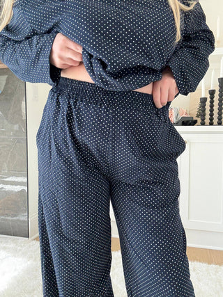 Sunkissed Coconut - Navy Blue Polka Dot Loungewear Pants-option1]-Fashion Pharmacy Boutique-Ada Oklahoma Clothing Store for Women