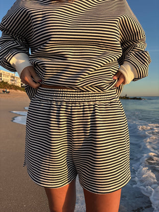 Sunkissed Coconut - Dark Navy Blue and White Big Striped Shorts-option1]-Fashion Pharmacy Boutique-Ada Oklahoma Clothing Store for Women