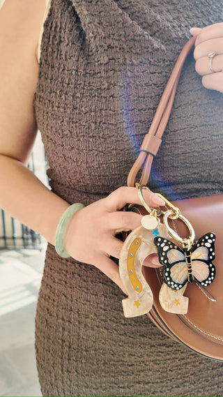 Solar Eclipse - Hand-painted Monarch Butterfly Bag Charm + Keychain