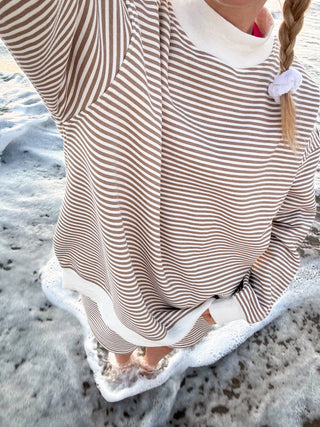 Sunkissed Coconut - Brown and White Big Striped Mockneck Sweatshirt-option1]-Fashion Pharmacy Boutique-Ada Oklahoma Clothing Store for Women