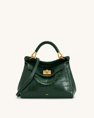 PREORDER- Lucia Classic Top Handbag - Green Croc