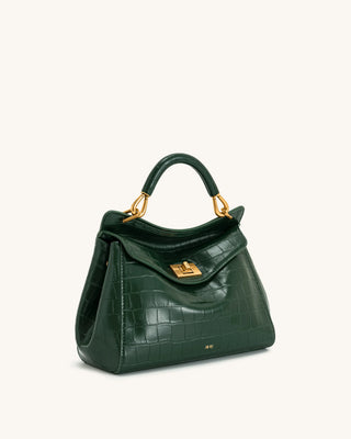 PREORDER- Lucia Classic Top Handbag - Green Croc
