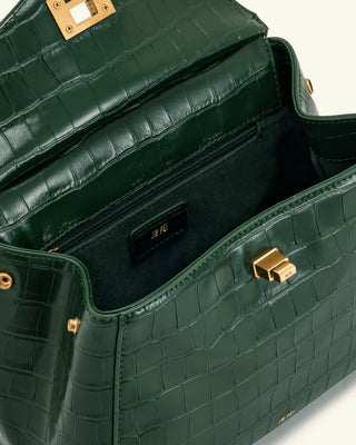 PREORDER- Lucia Classic Top Handbag - Green Croc