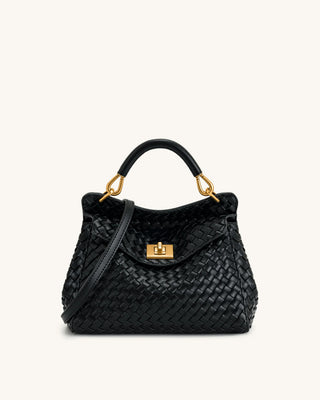 PREORDER Lucia Classic Top Handle Woven Bag - Midnight Black