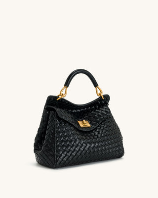 PREORDER Lucia Classic Top Handle Woven Bag - Midnight Black
