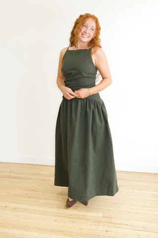 Maggie Olive Dropped Waist Dress