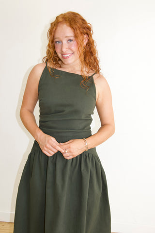 Maggie Olive Dropped Waist Dress