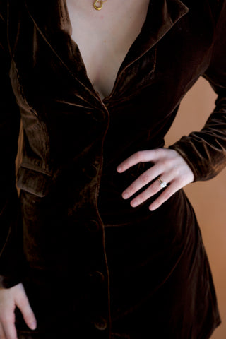 Sloane Long Sleeve Halter Back Velvet Fringe Dress