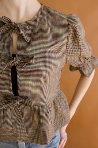 Bethany Plaid Bow Front Peplum Top