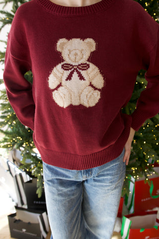 Teddy Jacquard Crew Neck Knit Pullover Sweater