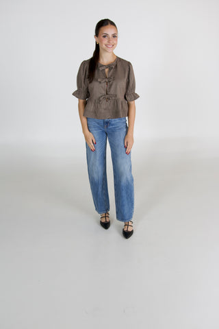 Bethany Plaid Bow Front Peplum Top